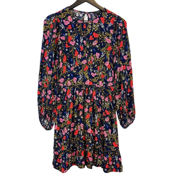 Banana Republic Size 0 Floral Mini LS Fit & Flare Empire Waist Dress Pink Red - Picture 1 of 13